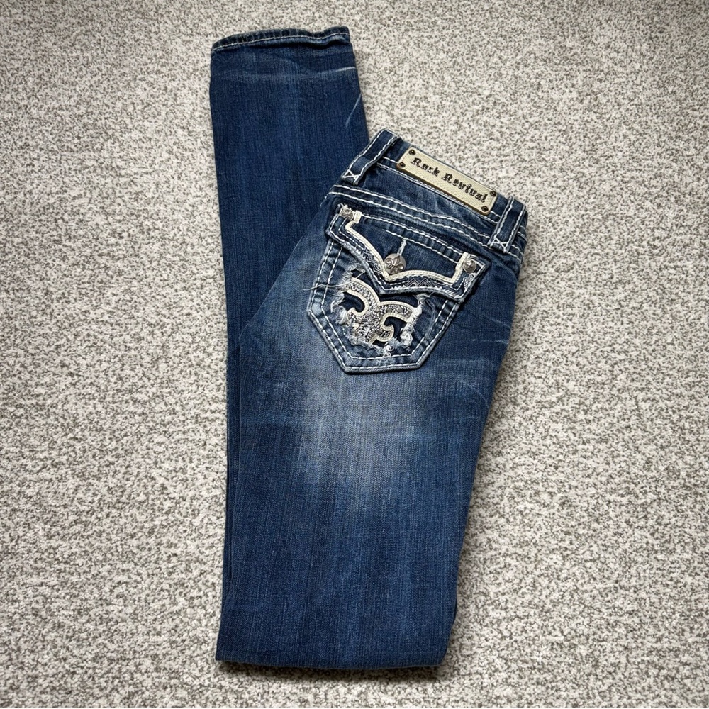 Women’s Rock Revival Mana Dark Blue Wash Cuff Straight Jeans Size‎ 25x34